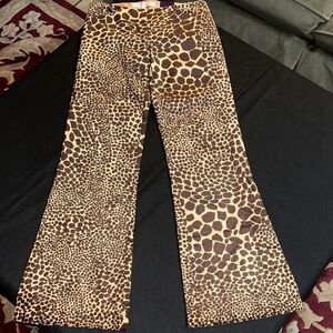 Trina Turk Brown/Beige Animal Print Hip-Hugger Flare Jeans Size 2